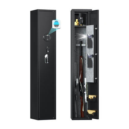 Home Rifle And Pistols Gun Safe With LED Light & Alarm System,Biometric Fingerprint Rifle Safe,Quick Access 1-3 Rifle And 2 Pistol,Long Gun Cabinet With Removable Shelf,Built-in Small Cabinet